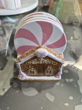 Pink & White Peppermint Gingerbread Coaster Set - Holiday Home Decor